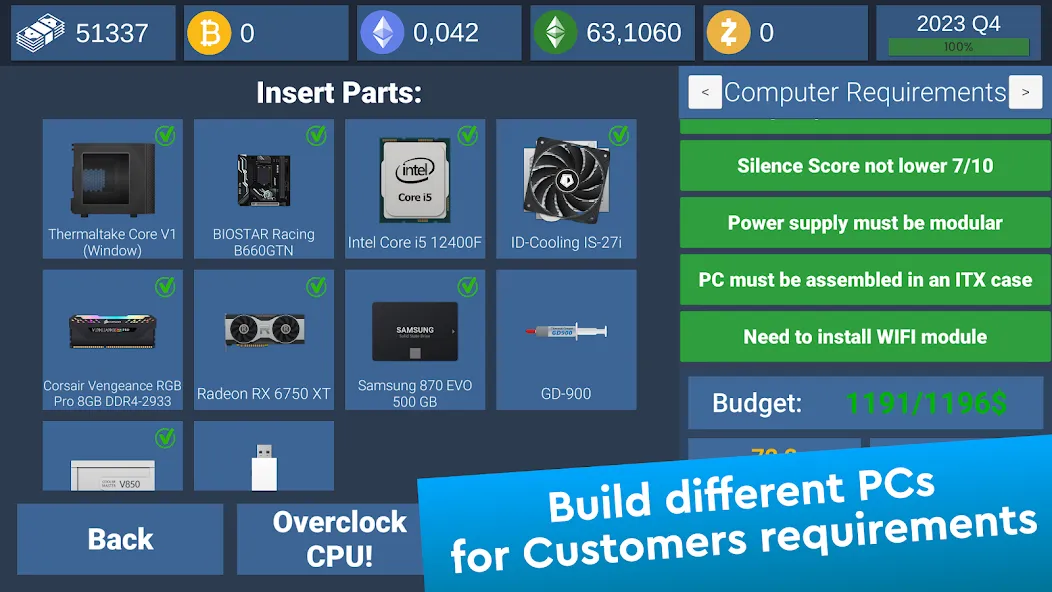 PC Creator Simulator (ПК Создатель Симулятор) [МОД: Все открыто, Дополнительные деньги и Меню MOD] Screenshot 2