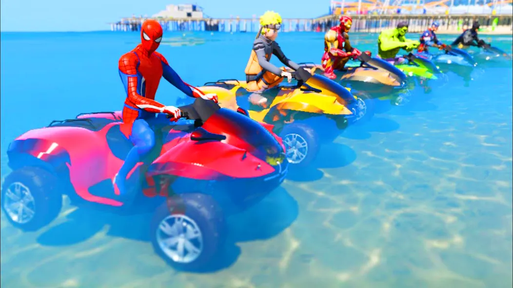 ATV Quads Bike Stunt Racing 3D (Квадроциклы Супергерои Гонки) [МОД: Меню, Бесконечные монеты и Открытые уровни] Screenshot 2