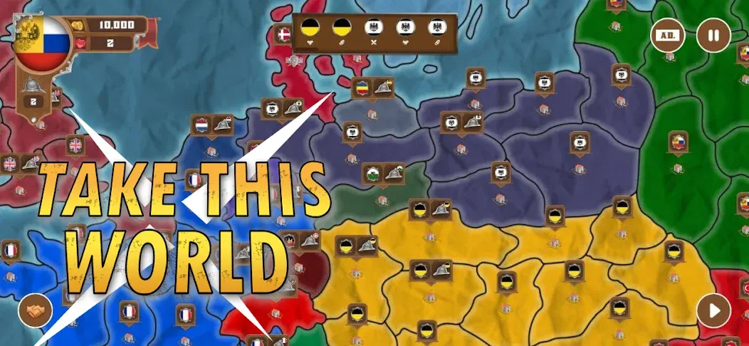 World conquest: Europe 1812 (Всемирное завоевание) [МОД: Меню, Бесконечные монеты и Открытые уровни] Screenshot 1