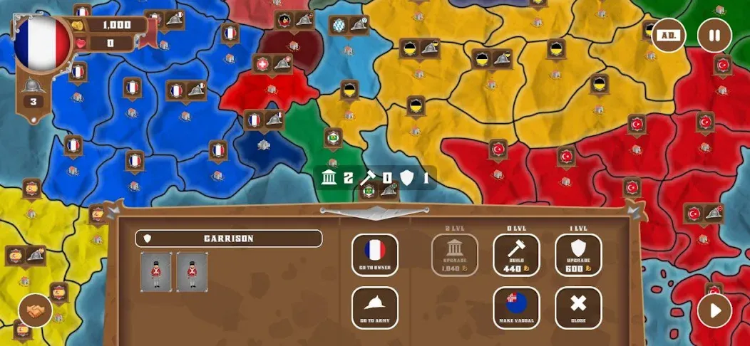 World conquest: Europe 1812 (Всемирное завоевание) [МОД: Меню, Бесконечные монеты и Открытые уровни] Screenshot 4