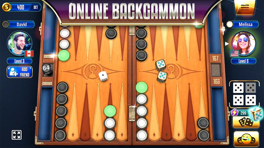Backgammon Legends Online [МОД: Меню, Бесконечные монеты и Открытые уровни] Screenshot 1
