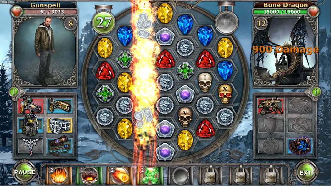 Gunspell - Match 3 Puzzle RPG (Ганспелл) [МОД: Все открыто, Дополнительные деньги и Меню MOD] Screenshot 1