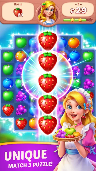 Fruit Diary - Match 3 Games [МОД: Все открыто, Дополнительные деньги и Меню MOD] Screenshot 1
