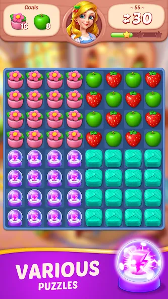 Fruit Diary - Match 3 Games [МОД: Все открыто, Дополнительные деньги и Меню MOD] Screenshot 5