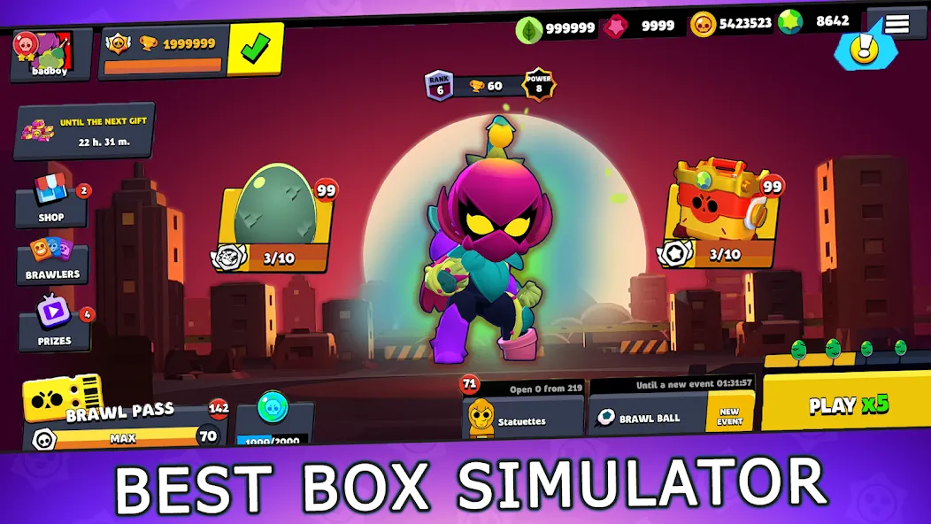 Box Simulator for Brawl Stars [МОД: Меню, Бесконечные монеты и Открытые уровни] Screenshot 1