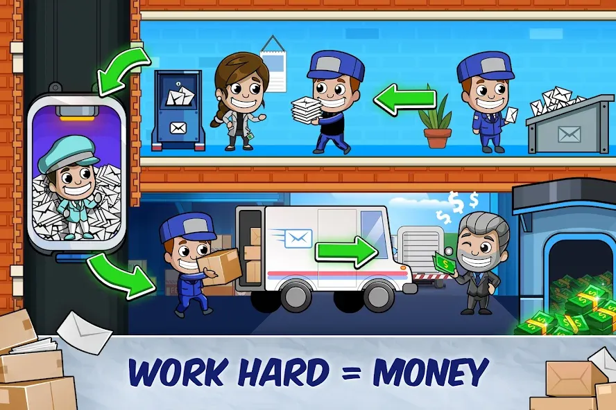 Idle Mail Tycoon (Айдл Мейл Тайкун) [МОД: Бесконечные деньги, Монеты и Мега MOD] Screenshot 1