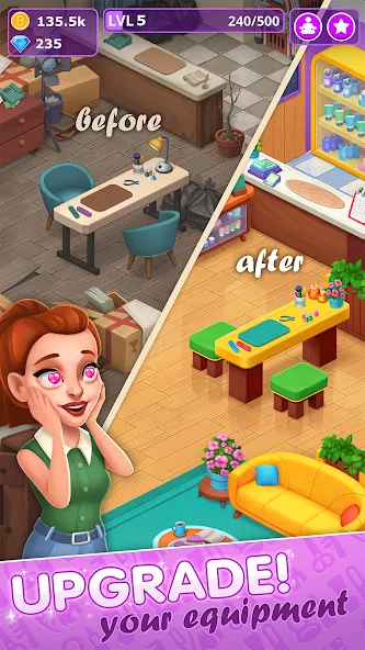Beauty Tycoon: Hair Salon Game (Бьюти Тайкун) [МОД: Бесконечные деньги, Монеты и Мега MOD] Screenshot 5
