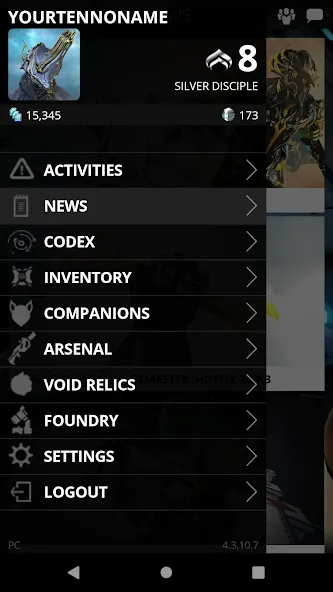 Warframe Companion (Уорфрейм Компаньон) [МОД: Деньги, Монеты и Меню MOD] Screenshot 1