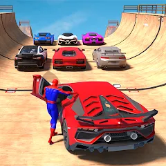Скачать Superhero Car: Mega Ramp Games (Рамп Кар Гейм) [МОД: Много монет, Открытые уровни и Мега MOD] | Взлом Superhero Car: Mega Ramp Games на Андроид