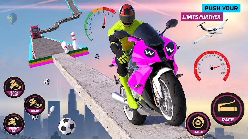 Racing Bike Stunt Games Master (Гонки на мотоциклах Мастер игр в трюки) [МОД: Много денег, Монет и Все открыто] Screenshot 1