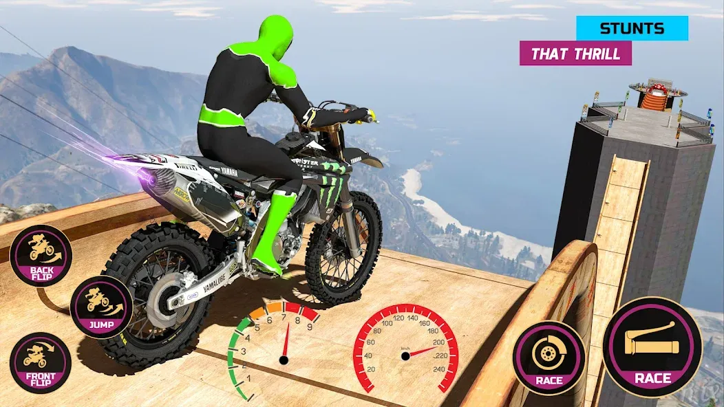 Racing Bike Stunt Games Master (Гонки на мотоциклах Мастер игр в трюки) [МОД: Много денег, Монет и Все открыто] Screenshot 2