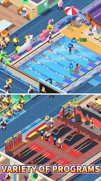 Fitness Club Tycoon (Фитнес Клуб Тайкун) [МОД: Меню, Бесконечные монеты и Открытые уровни] Screenshot 3