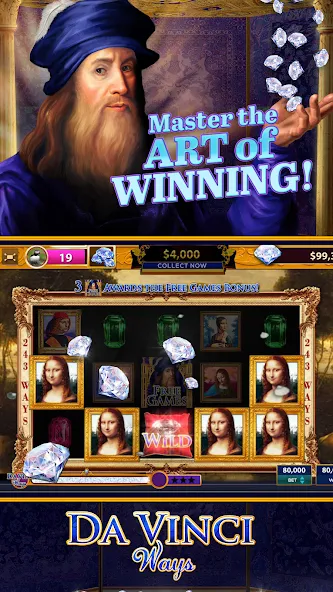 Da Vinci Diamonds Casino – Bes (Да Винчи Даймондс Казино) [МОД: Меню, Бесконечные монеты и Открытые уровни] Screenshot 2