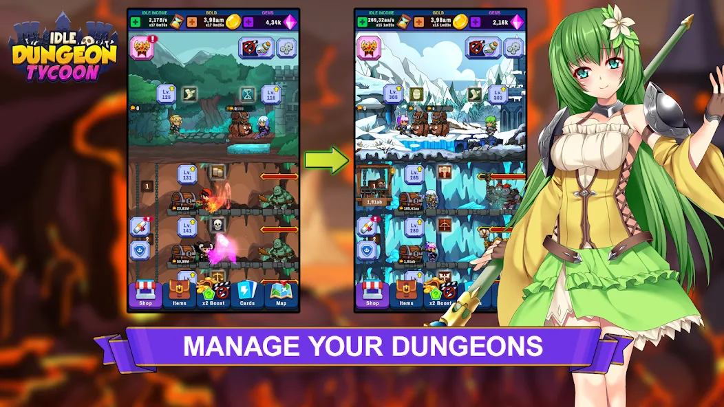 Idle Dungeon Tycoon (Айдл Данжен Тайкун) [МОД: Меню, Бесконечные монеты и Открытые уровни] Screenshot 1
