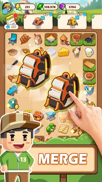Campsite Craze: Puzzle Merge (Кемпинговая Лихорадка) [МОД: Все открыто, Дополнительные деньги и Меню MOD] Screenshot 2