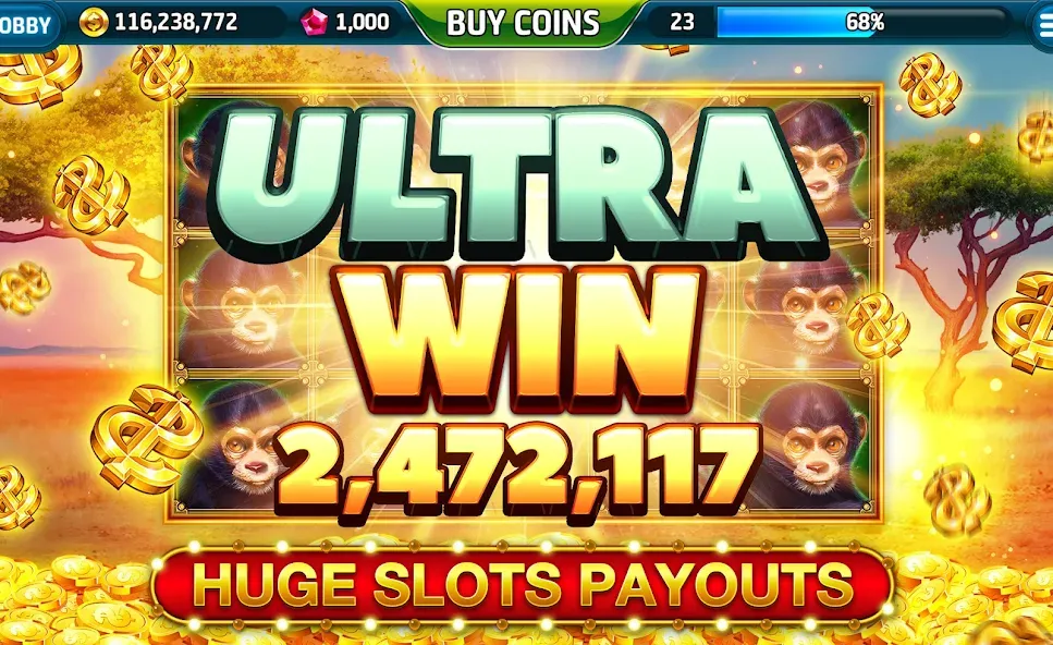 Ape Slots: Vegas Casino Deluxe [МОД: Много монет, Открытые уровни и Мега MOD] Screenshot 2
