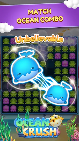 Ocean Crush-Matching Games (Оушен Краш) [МОД: Все открыто, Дополнительные деньги и Меню MOD] Screenshot 1