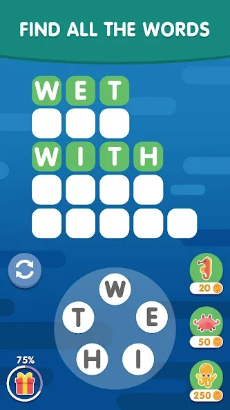 Word Search Sea: Word Puzzle [МОД: Меню, Бесконечные монеты и Открытые уровни] Screenshot 3