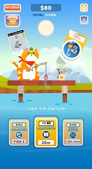 Idle Furry Fishing! [МОД: Много монет, Открытые уровни и Мега MOD] Screenshot 1