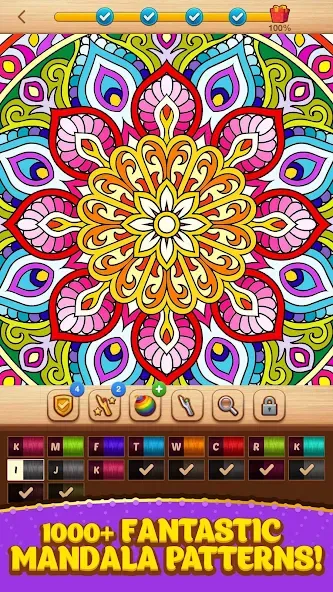 Cross Stitch Coloring Mandala (Кроссстиль раскрашивание мандала) [МОД: Все открыто, Дополнительные деньги и Меню MOD] Screenshot 1
