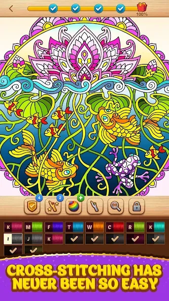 Cross Stitch Coloring Mandala (Кроссстиль раскрашивание мандала) [МОД: Все открыто, Дополнительные деньги и Меню MOD] Screenshot 2
