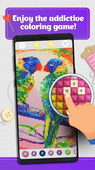 Cross Stitch Coloring Art (Кроссстич окрашивание искусства) [МОД: Меню, Бесконечные монеты и Открытые уровни] Screenshot 1