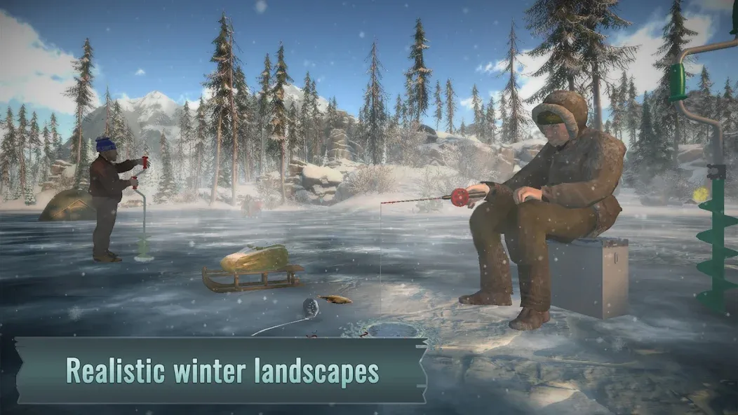 Ice fishing game. Catch bass. [МОД: Меню, Бесконечные монеты и Открытые уровни] Screenshot 1