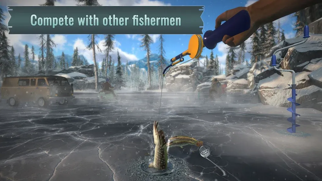 Ice fishing game. Catch bass. [МОД: Меню, Бесконечные монеты и Открытые уровни] Screenshot 2