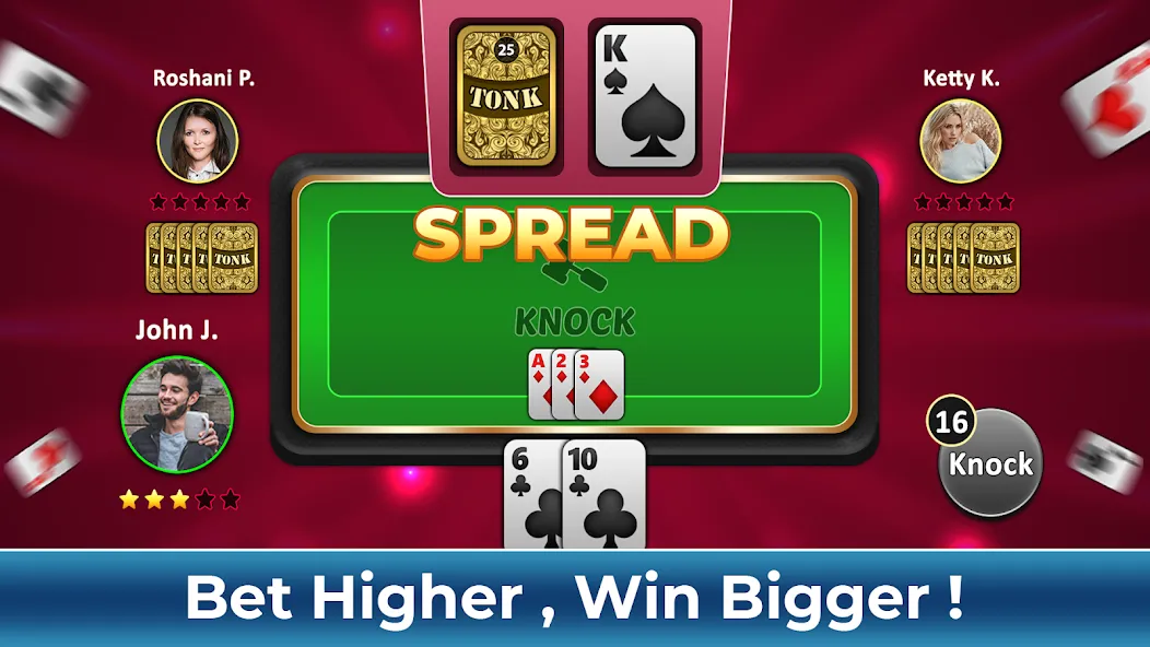 Tonk Rummy Card Game (Тонк Рамми карточная игра) [МОД: Меню, Бесконечные монеты и Открытые уровни] Screenshot 2
