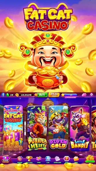 Fat Cat Casino - Slots Game (Фэт Кэт Казино) [МОД: Меню, Бесконечные монеты и Открытые уровни] Screenshot 2