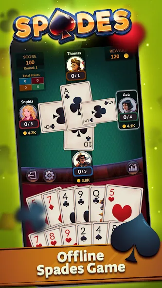 Spades - Offline Card Games (Спейдс) [МОД: Меню, Бесконечные монеты и Открытые уровни] Screenshot 1