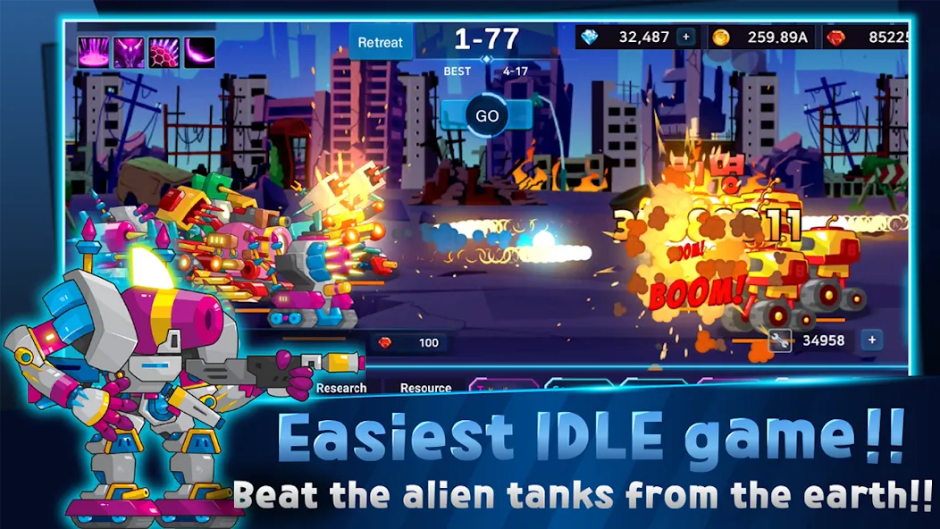 Mini Robot Tank : idle (Мини Робот Танк) [МОД: Меню, Бесконечные монеты и Открытые уровни] Screenshot 1