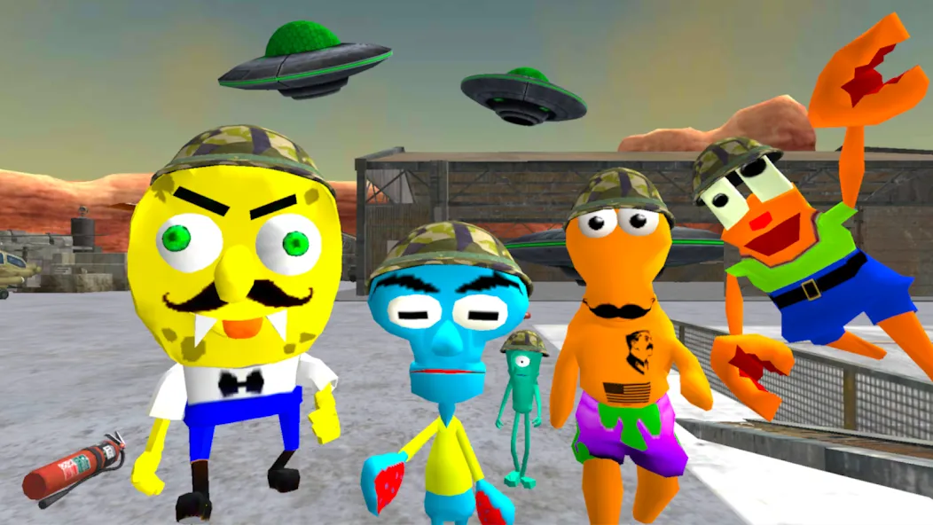 Sponge Area 51. Neighbor Alien [МОД: Деньги, Монеты и Меню MOD] Screenshot 1