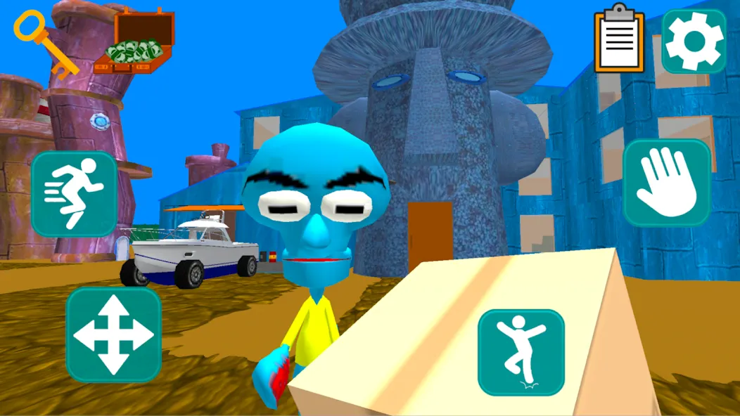 Squid Neighbor. Sponge Escape [МОД: Все открыто, Дополнительные деньги и Меню MOD] Screenshot 1