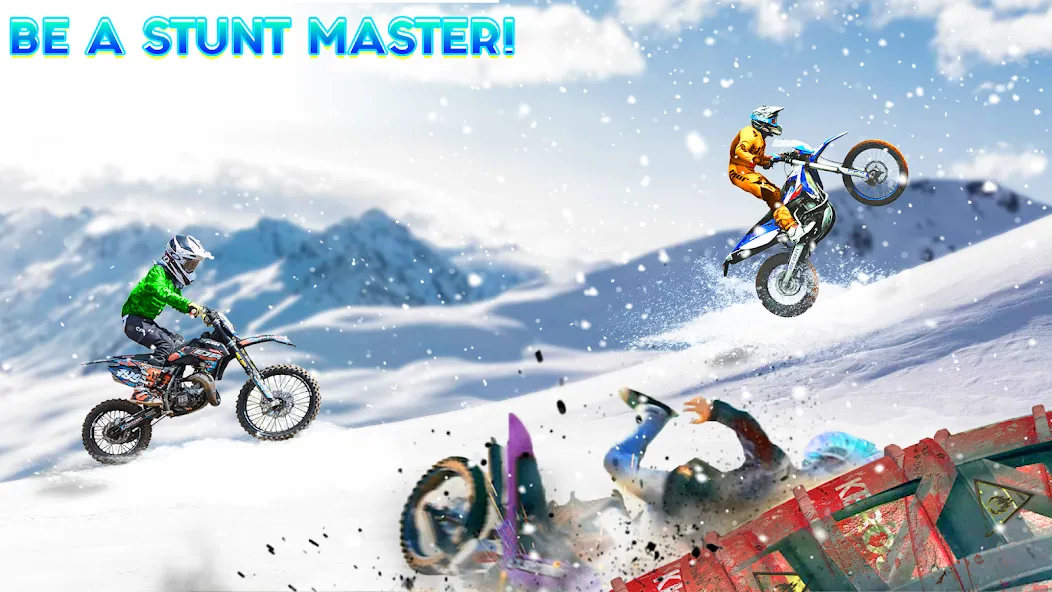 Snow Tricky Bike Stunt Race 3D [МОД: Все открыто, Дополнительные деньги и Меню MOD] Screenshot 3