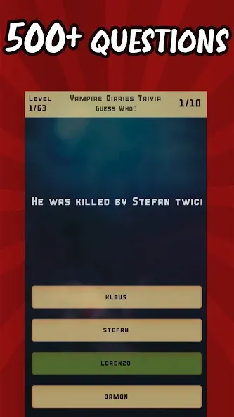 Vampire Diaries Quiz Trivia (Вампирские дневники викторина виктрия) [МОД: Все открыто, Дополнительные деньги и Меню MOD] Screenshot 1