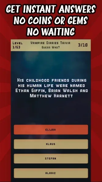 Vampire Diaries Quiz Trivia (Вампирские дневники викторина виктрия) [МОД: Все открыто, Дополнительные деньги и Меню MOD] Screenshot 3