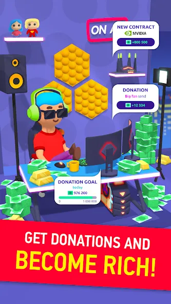 Idle Streamer - Tuber game (Айдл стример) [МОД: Бесконечные деньги, Монеты и Мега MOD] Screenshot 2