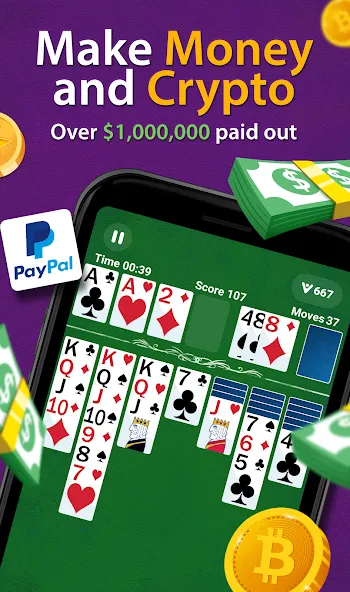 Solitaire - Make Money [МОД: Меню, Бесконечные монеты и Открытые уровни] Screenshot 1