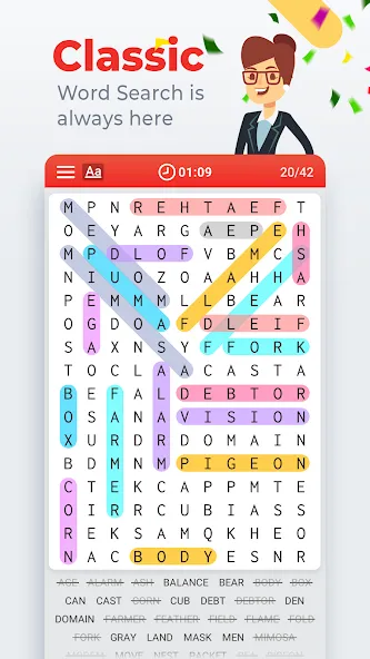 Word Search Colorful [МОД: Все открыто, Дополнительные деньги и Меню MOD] Screenshot 1
