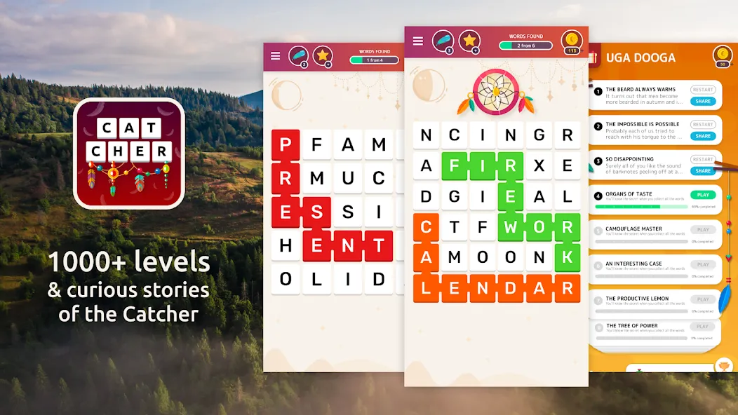 Word Catcher: Word Search [МОД: Много монет, Открытые уровни и Мега MOD] Screenshot 1