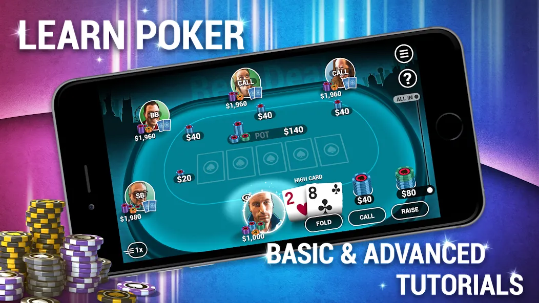 Learn How To Play Texas Poker [МОД: Меню, Бесконечные монеты и Открытые уровни] Screenshot 1