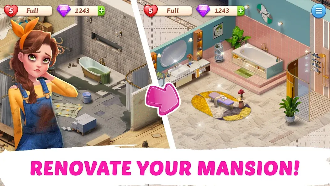 My Story - Mansion Makeover [МОД: Все открыто, Дополнительные деньги и Меню MOD] Screenshot 2