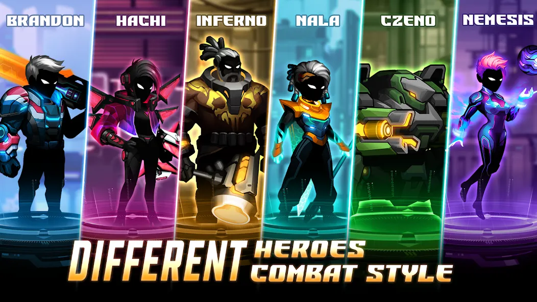 Cyber Fighters: Offline Game (Сайбер Стикмен) [МОД: Много монет, Открытые уровни и Мега MOD] Screenshot 2