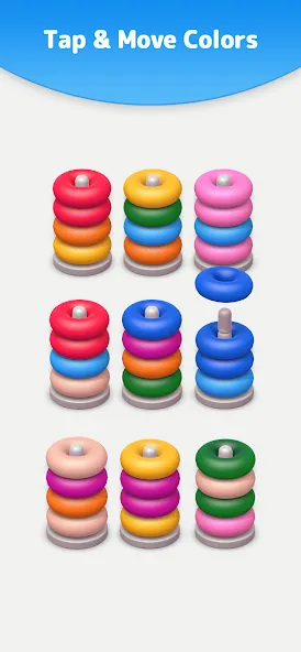 Color Sort 3D — Hoop Stack [МОД: Деньги, Монеты и Меню MOD] Screenshot 3