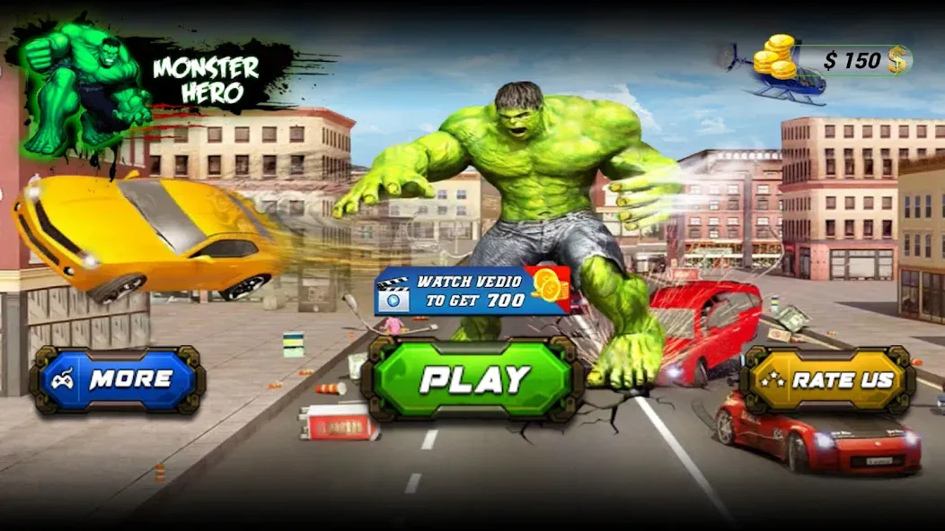 Monster Superhero: Green Fight [МОД: Меню, Бесконечные монеты и Открытые уровни] Screenshot 1