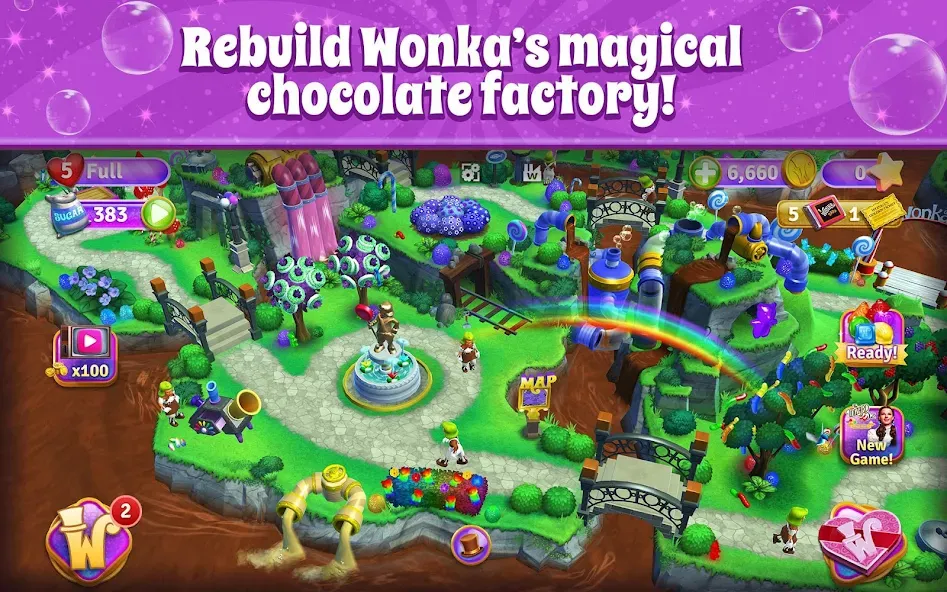 Wonka's World of Candy Match 3 [МОД: Все открыто, Дополнительные деньги и Меню MOD] Screenshot 1
