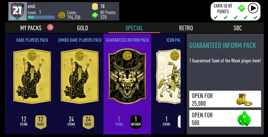 NT 21 Draft + Pack Opener [МОД: Меню, Бесконечные монеты и Открытые уровни] Screenshot 1