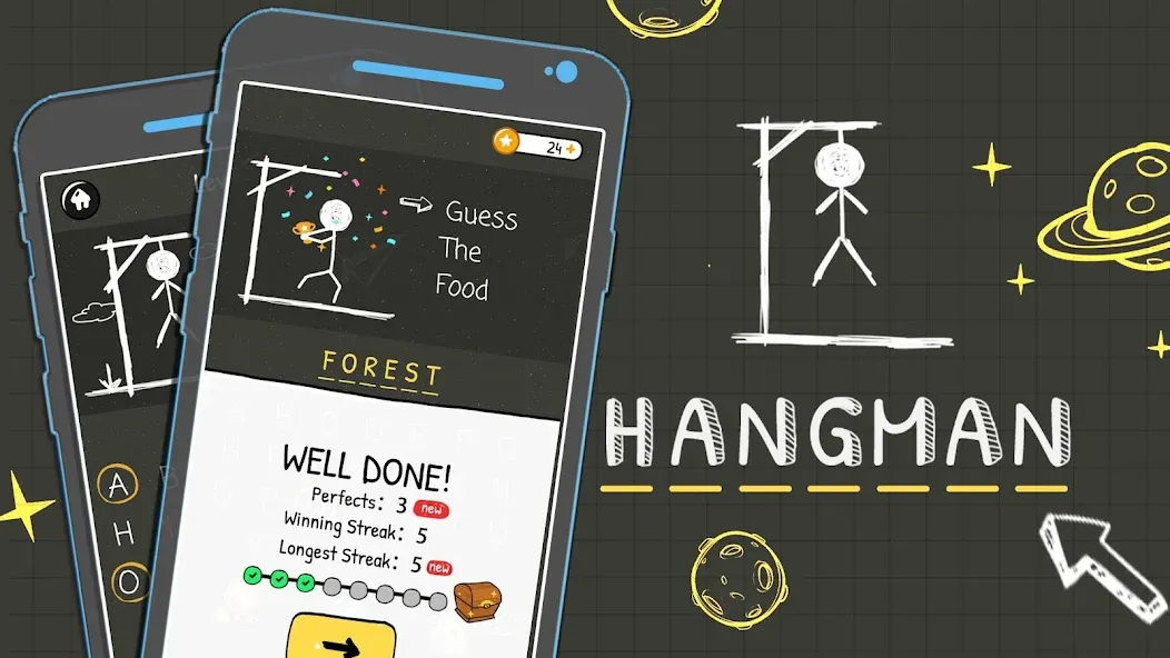 Hangman Words:Two Player Games [МОД: Все открыто, Дополнительные деньги и Меню MOD] Screenshot 1