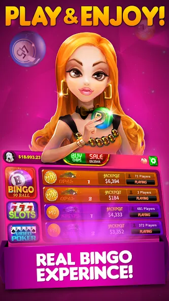 Bingo 90 Live : Vegas Slots (Бинго 90 Лайв) [МОД: Все открыто, Дополнительные деньги и Меню MOD] Screenshot 1